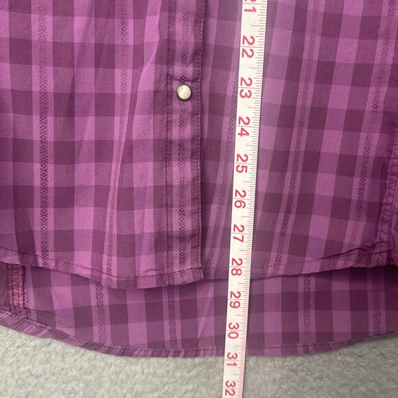 Wrangler Womens Western Shirt Plus Size Pearl Snap Plaid V-Neck Ruffle Size XXL - Picture 5 of 8